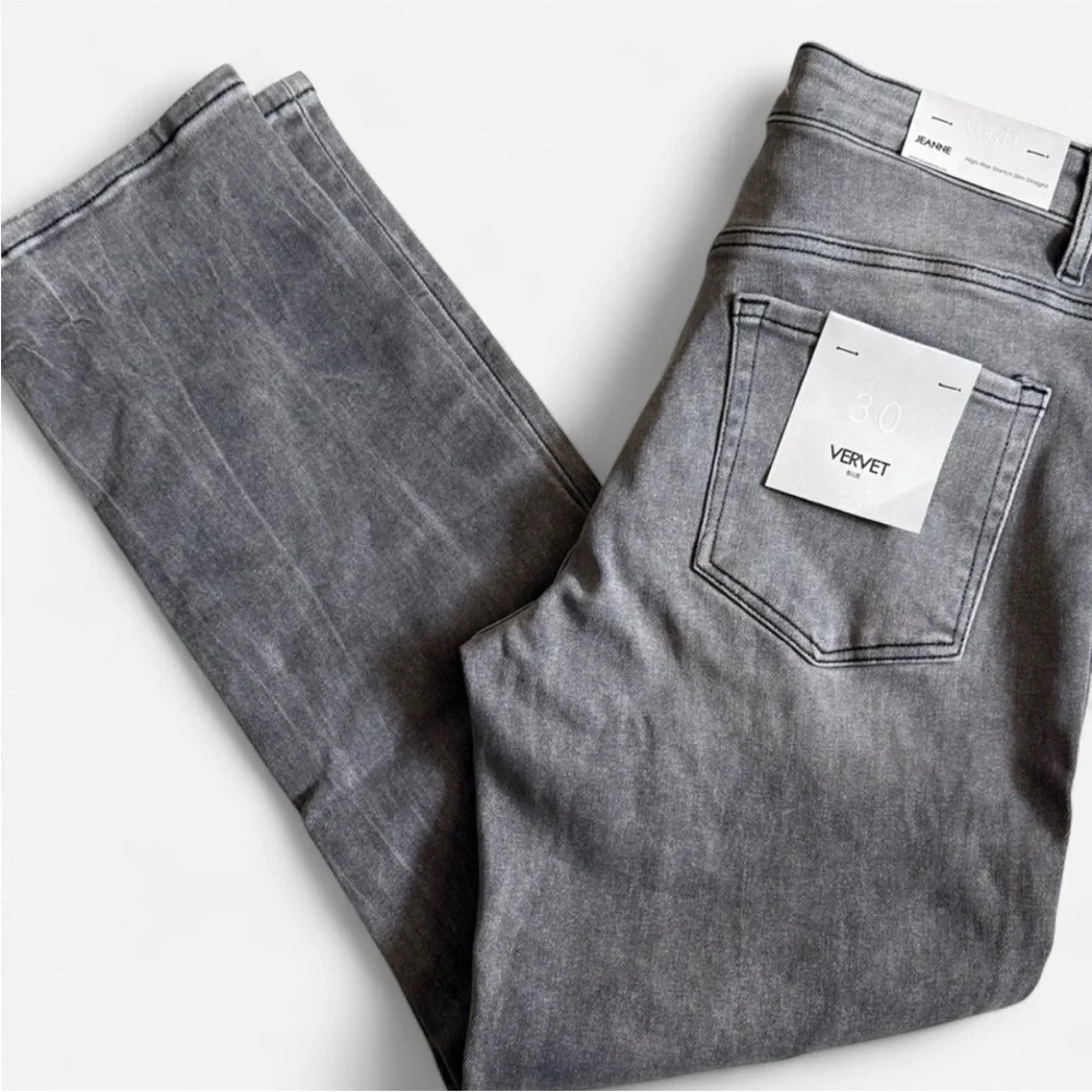 VERVET by Flying Monkey Blue Jeanne High-rise Stretch Slim Straight Gray Jeans - Picture 1 of 5